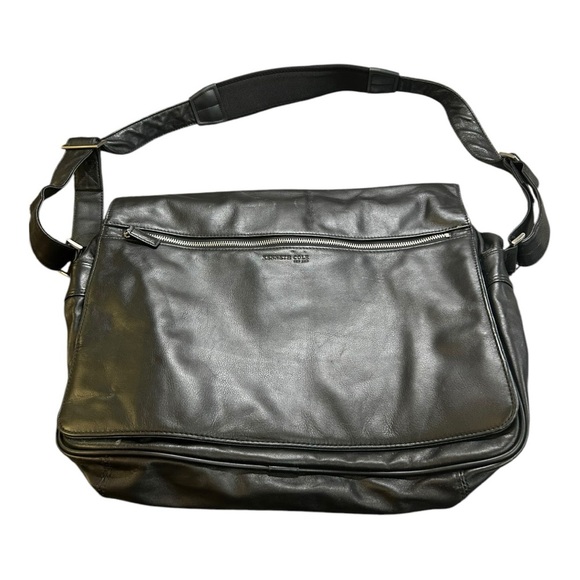 Kenneth Cole New York Black Leather Messenger Laptop Bag with Adjustable Strap - Picture 11 of 11